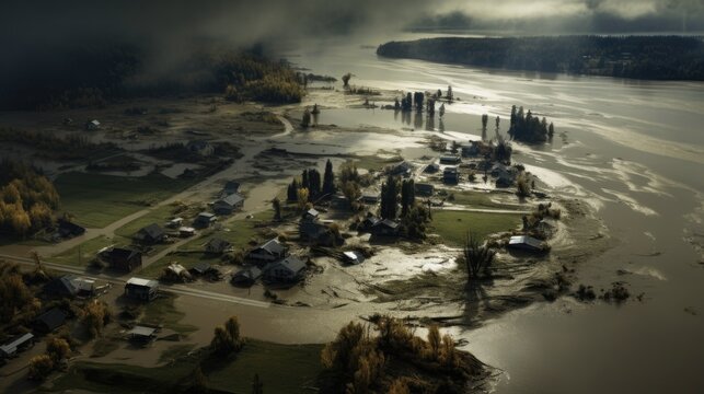 flood engulfing a rural area, signifying the harsh impacts of climate change generative ai