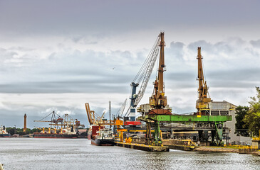 Cargo port in Poland. Swinoujscie at Baltic sea.