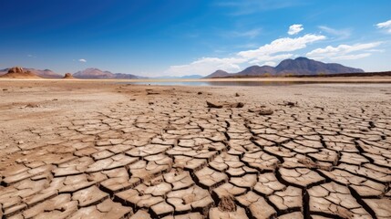 lake dried up due to excessive heat, indicative of climate change generative ai