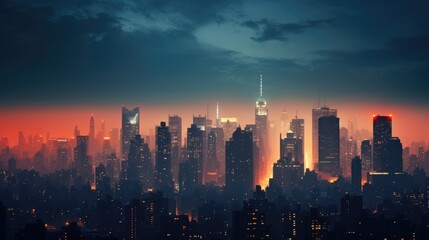 Fototapeta premium smoggy city lights at night, showcasing the issue of light pollution generative ai