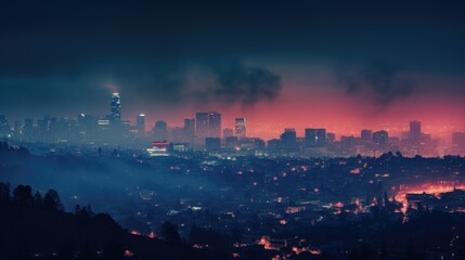 Fototapeta premium smoggy city lights at night, showcasing the issue of light pollution generative ai