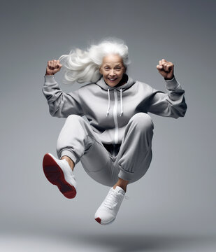 Beautiful Happy Senior Woman In Modern Sportswear