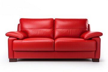 Modern red leather sofa furniture isolated on white background. 