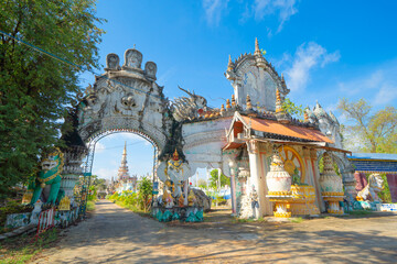 The Clay Pots Temple. The Isan pagoda is a buddhist temple near Roi Et, an urban city town, Thailand. Thai architecture landscape background. Tourist attraction landmark.
