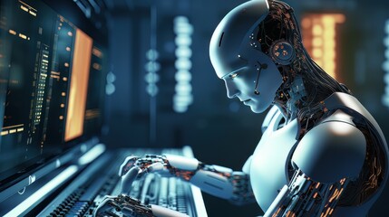 Innovative robot works instead of human, digital future nanotechnology AI