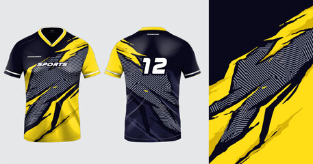 Sport jersey template mockup grunge abstract design for football soccer, racing, gaming, yellow color