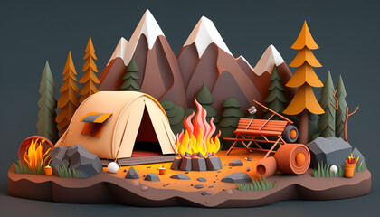 Camping 3D - Enjoy a relaxing evening by the campfire with good company and views - ai generated