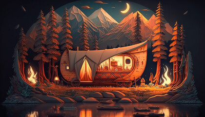 Camping 3D - Get lost in the beauty of the great outdoors with this cozy camping - ai generated