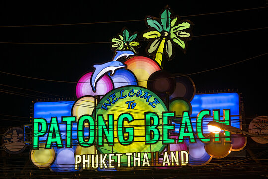 PATONG BEACH, THAILAND - CIRCA SEPTEMBER 2023: Patong Beach sign, Patong Beach, Phuket,  Thailand