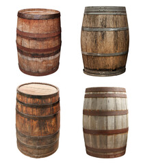 Obraz premium Set with different wooden barrels isolated on white