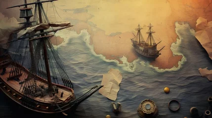 Peel and stick wall murals Schip Columbus Day. Discovery and exploration