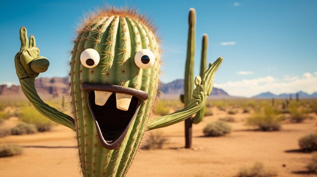 An arrow missing the target, hitting a surprised cactus instead