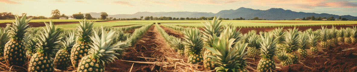 Fototapeta premium A Banner Photo of Pineapples Growing on a Farm