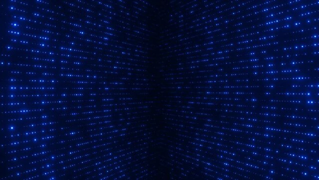Abstract grid type seamless motion background from flowing glowing, flickering glitter dots. Motion Vj loop backdrop from mesh of circles