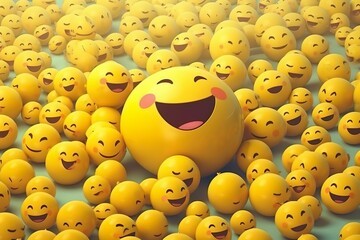 world smile day cartoon yellow balls many smiling