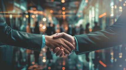 Businessmen shaking hands in agreement. Generative AI