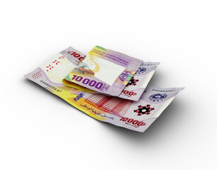 3D rendering of Double 10000 Central African CFA franc notes isolated on white background
