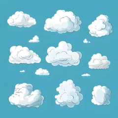 Behangcirkel Cartoon clouds in blue sky. Cloudscape isolated on background Ai generative © lemya