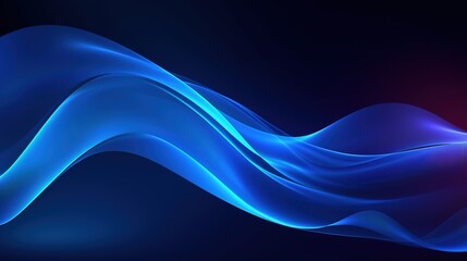 abstract minimal neon background with glowing wavy line. Dark wall illuminated with led lamps. Blue futuristic wallpaper. generative ai