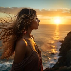 Fototapeta na wymiar woman at sunset