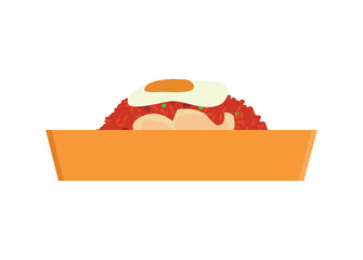 Fried rice in paper plate. Simple flat illustration.
