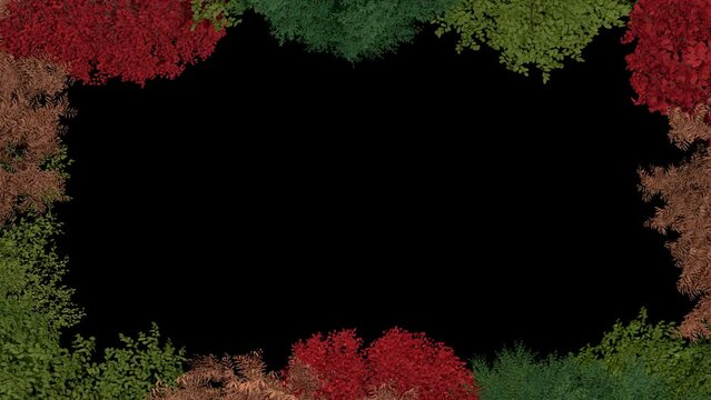 Frame of colorful trees in spring on transparent alpha channel background in a seamless loop. Perfect screen for spring or autumn scenes.