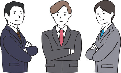 腕組みをする3人のビジネスマンのイラスト