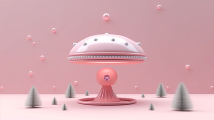 Cute ufo character 3d rendering element minimal background - obrazy, fototapety, plakaty