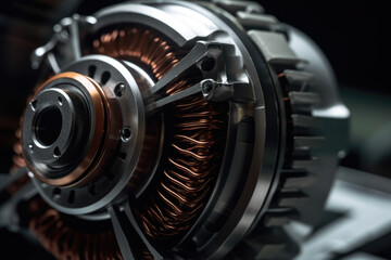A mesmerizing close-up capturing the dynamic motion of industrial gears, intricate wiring, and a...