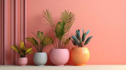 Beautiful ornamental plants with patterned stacks in front of the house