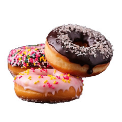 Donuts displayed on a transparent background with room for product placement