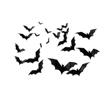 Black bats flying over isolated transparent background