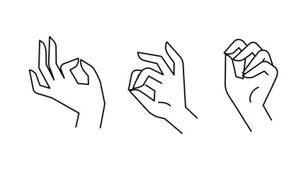 Various gestures of human hands isolated on a white background. Vector flat illustration of female hands in different situations. Vector design elements for infographic, web, internet, presentation.