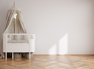 Home mockup, minimalist children's room interior background, 3d render