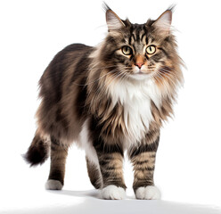 Norwegian Forest Cat, Full Body, Walking, Smiling Face, High Resolution on a white background