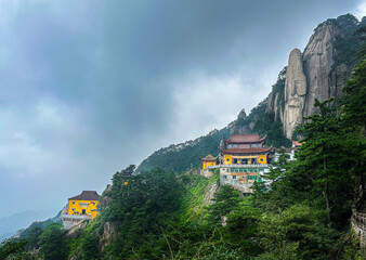 Grand Hall at Ancient Sutra Worship Platform on Tiantai Peak of Mount Jiuhua (Jiuhuashan), dedicated to Ksitigarbha Bodhisattva, Qingyang, Chizhou, Anhui Province, China.