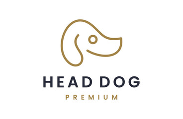 One line drawn isolated vector object dog. Dog head sign on a white background.