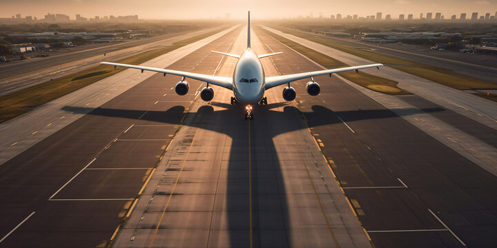 aerial shot the airport runway where airliner - Generative AI