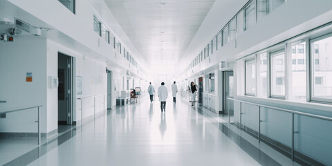 Fototapeta premium blurred people in white a large hospital background - Generative AI
