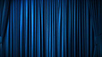 luxury velvet curtains are visible in the auditorium blue color - Generative AI