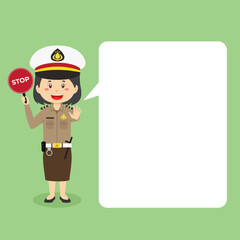 Indonesian Police Woman Character with Speech Bubbles
