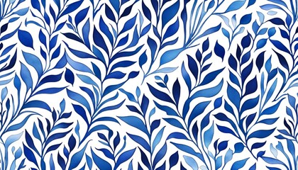 Blue and white plant watercolor pattern
