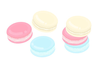 カラフルで可愛い、お洒落なマカロンのイラストセット／バラと三段重ね