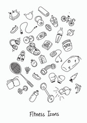 Fitness icons doodle, hand drawn, doodle icon pack