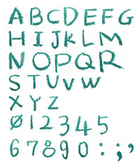 oil pastels Alphabet and number set. oil pastel texture. hand drawing number and calligraphy text