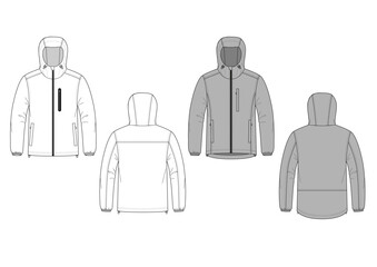 パーカージャケット　ウィンドブレーカーのハンガーイラスト　flat sketch front and back セットインスリーブ