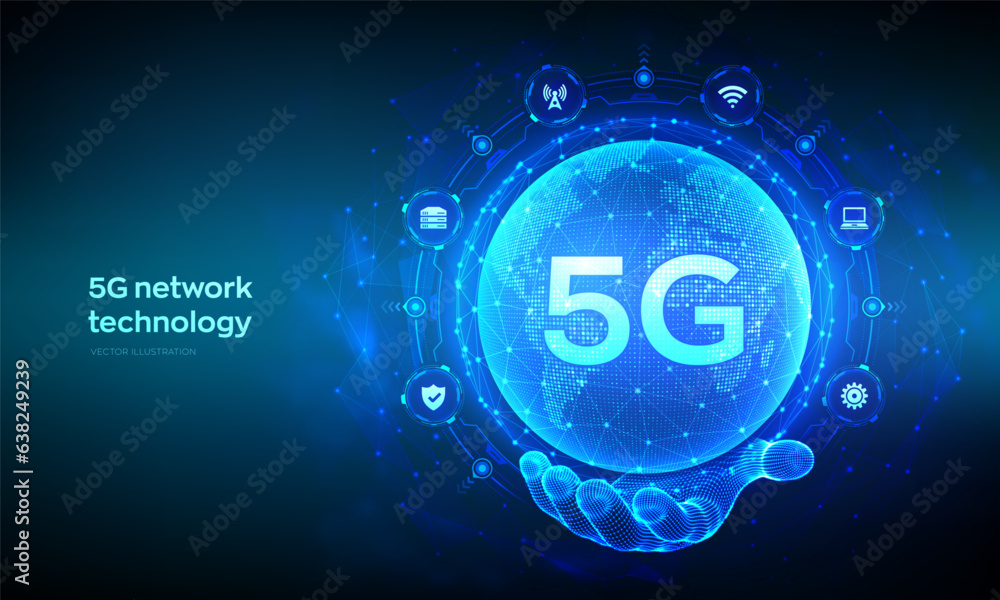 Poster 5g network wireless systems and internet of things technology concept. smart city communication netw