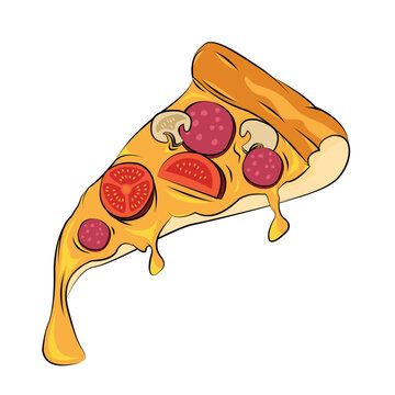 Vector illustration of pizza slices with melted cheese and toppings on top