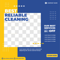 Cleaning service social media post banner template, Cleaning service marketing post banner design. Corporate office and house cleaning service business promotion social media post template