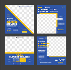 Cleaning service social media post banner template, Cleaning service marketing post banner design. Corporate office and house cleaning service business promotion social media post template